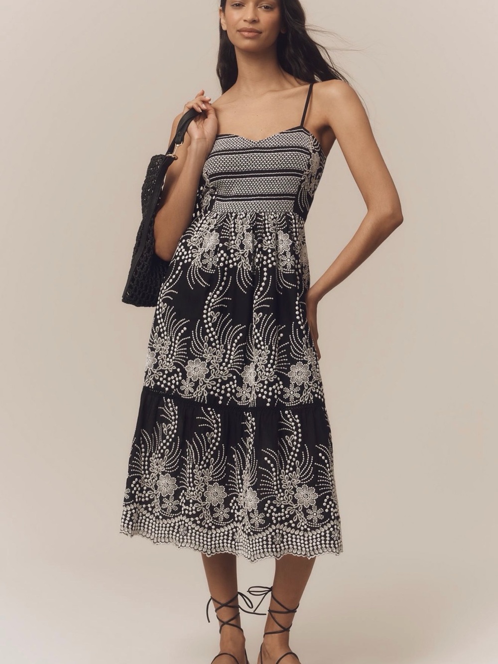 By Anthropologie sleeveless sweetheart tiered midi dress